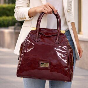 Valentino Garavani Burgundy Patent Leather Tote Bag with COA